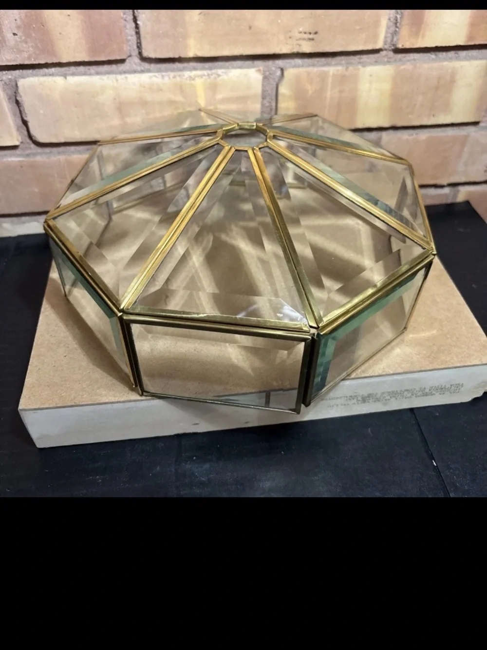 Brass and Beveled Glass Light Fixture/Shade